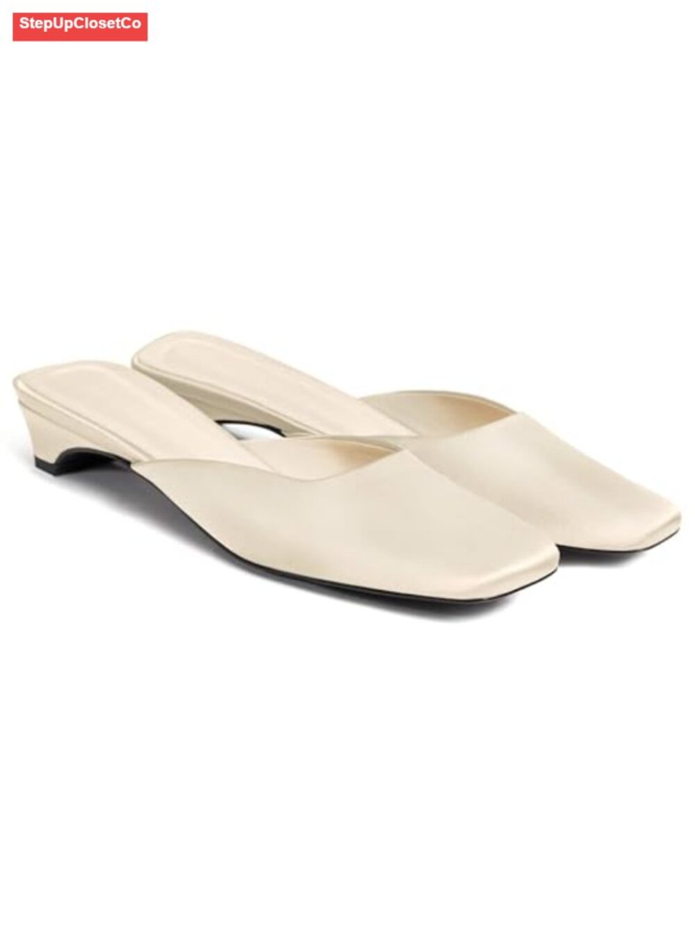 Satin Square Toe Low Kitten Heel Mules Backless Slip On Dress Shoes Women